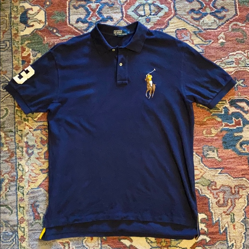 Ralph Lauren Navy Polo Large Pony Horse Player - L